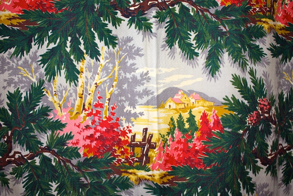 Vintage Bark Cloth Pair of Curtain Panel's x 2 ,1940s/50's A Place In The Sun,