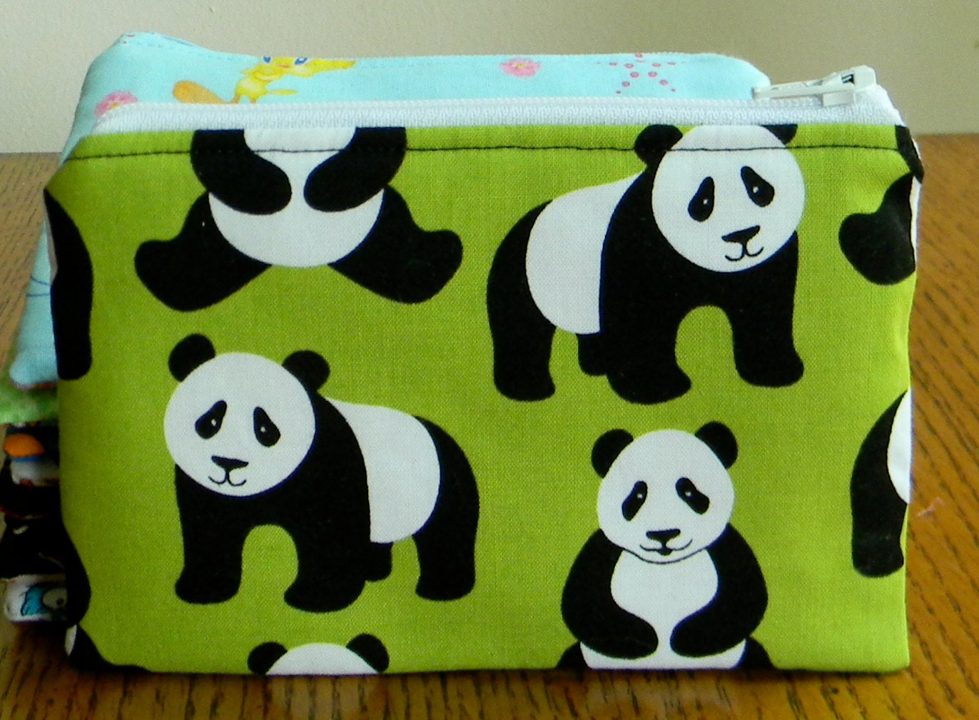 Change Purse Wallet 6" x 4" - Panda Bear on Green