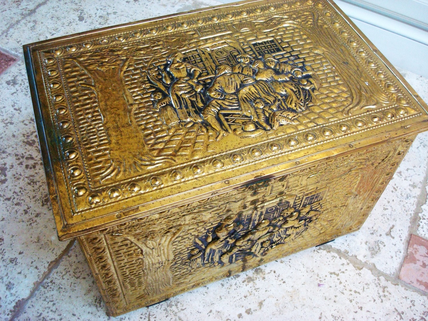 Vintage Brass Box Wood Kindling Gold Black by ChaseVintage