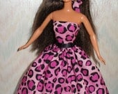 Handmade barbie dress - pink and black leopard print