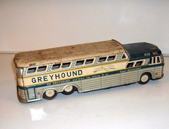 Vintag 1960 Litho Greyhound Bus Tin Toy By JunkieKatVintage