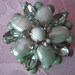 Vintage IRIDESCENT Green Glass and Rhinestone Brooch Pin