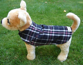 Dog Coat - Black Red and White Plaid Dog Coat- Size XX Small- 8 to 10 Inch Back Length - Or Custom Size