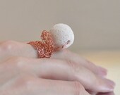 Ring - crocheted pure copper lace with snowy white volcanic lava stone - Primeval Elements