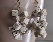 Earrings - antiqued pure brass with cluster natural volcanic lava stones