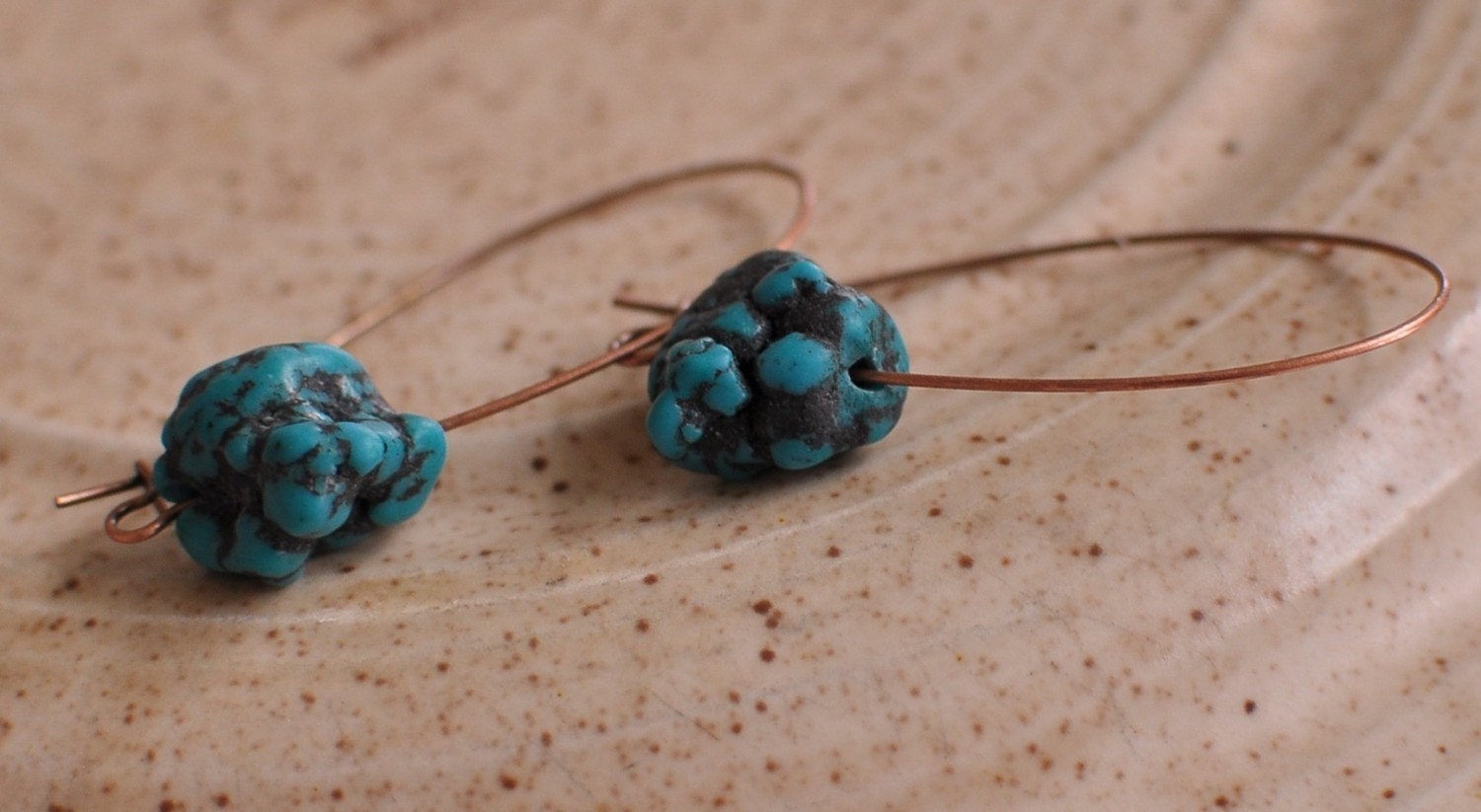 Earrings - modern large kidney earwire and natural magnesite nuggets