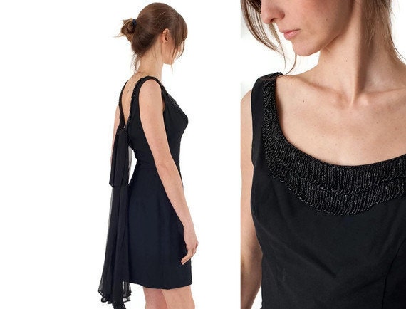1950s Cocktail Dress / Sequin Fashion /  Black / Audrey Hepburn / Breakfast at Tiffanys / 0215