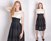 1950s Black and White Cotton Dress / Mad Men Dress / Rustic / Cocktail Dress / Dress / Dresses / 1173