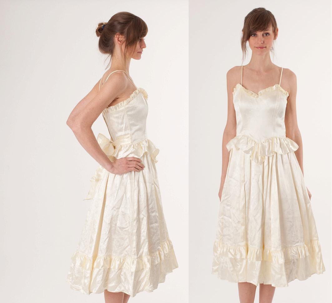 1980s Wedding Dress / Cocktail Party / White Ivory / Gunne Sax Boho / Ballerina / Short Dress / Wedding Dress / 0278