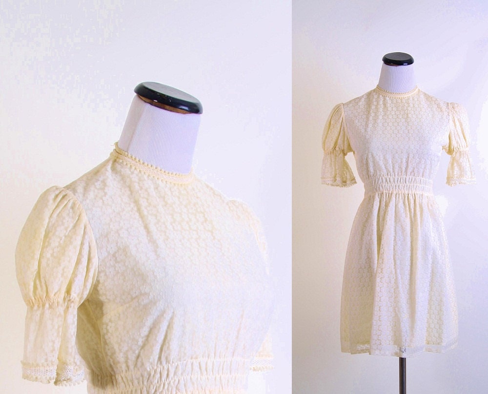 Wedding Dress / Short Wedding Dress / Vintage Lace / Edwardian / Mini Dress / Dress / Dresses / Buttercream / Boho / / 0933
