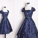 1950s Cocktail Dress / Navy Dress / Dress / Dresses / Blue / Polkadot / Polka dot / Nautical / Sailor / Mad Men / Pinup Dress /1174