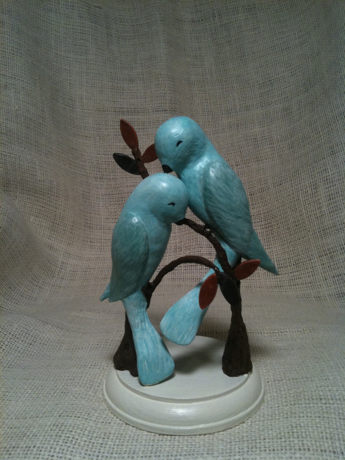 Light Teal/Aqua and Brown Love Birds Wedding Cake Topper