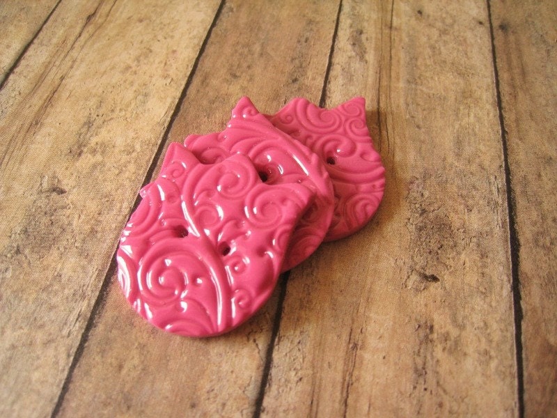 Raspberry Pink polymer clay Tulip Buttons, set of 3