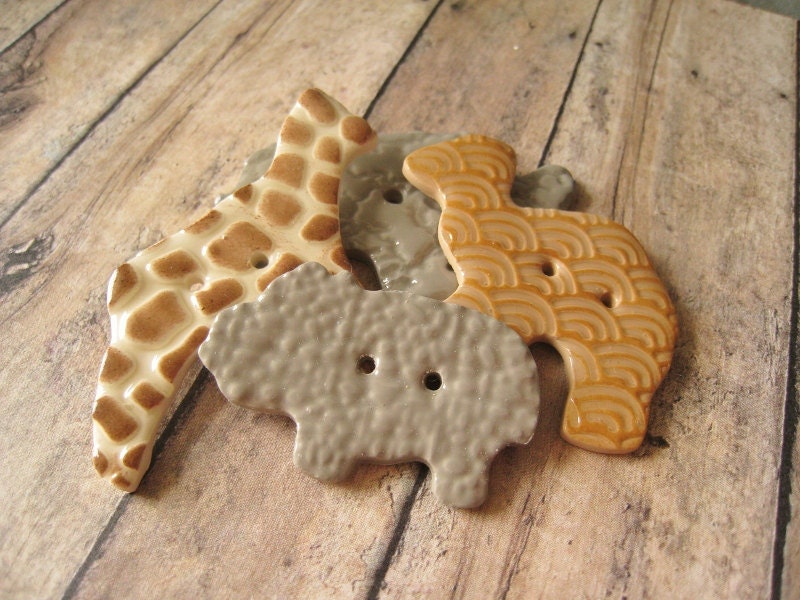 Items similar to Polymer Clay Zoo Animal Buttons, set of 4 Elephant