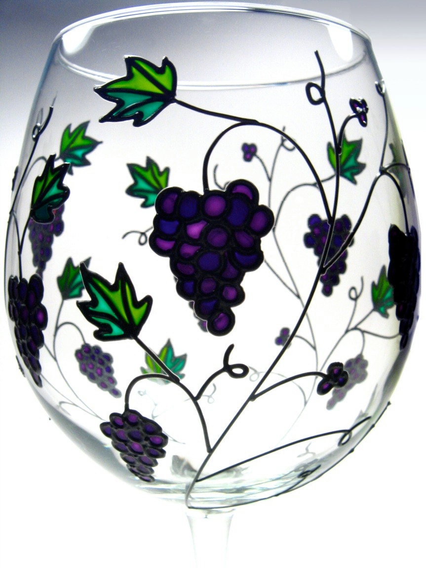 Hand Painted Wine Glasses Grapes Grapevine Fall by decouverre
