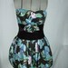 Vintage 1980s Dress Strapless Bubble Skirt Floral Velvet Huey Waltzer Label