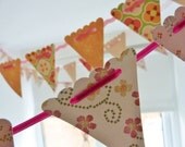 Bunting garland in peach & sage green flowery cardstock 15 flags on beautiful velvet ricrac ribbon READY TO SHIP Il_170x135