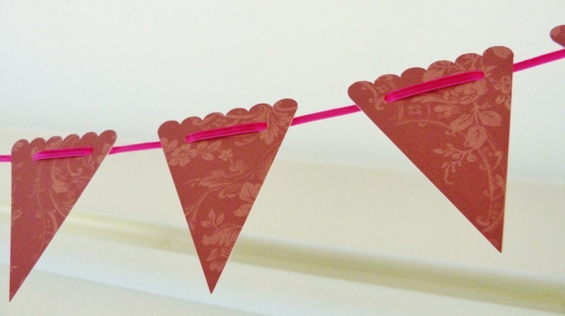 Bunting garland in a plum floral design cardstock by Anna Griffin 15 flags gorgeous velvet ribbon Perfect for Christmas decor READY TO SHIP Il_570xn