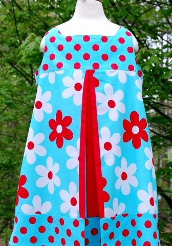 Sample Sale Classic Jumper with Single Large Pleat. Plain Jane Fabric Aqua Size 6/7  Custom  sizes 6 thru 12