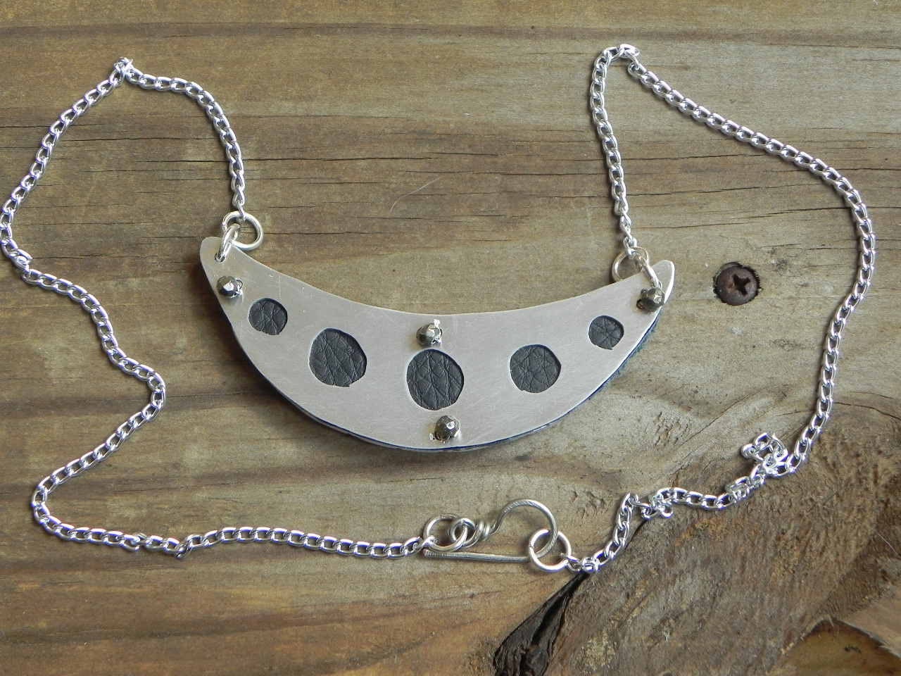 Leather statement necklace, geometric necklace, aluminum statement necklace, industrial necklace, edgy necklace