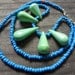 Statement necklace, modern tribal necklace, colorful beaded necklace, long beaded necklace, color blocked necklace, green and blue necklace
