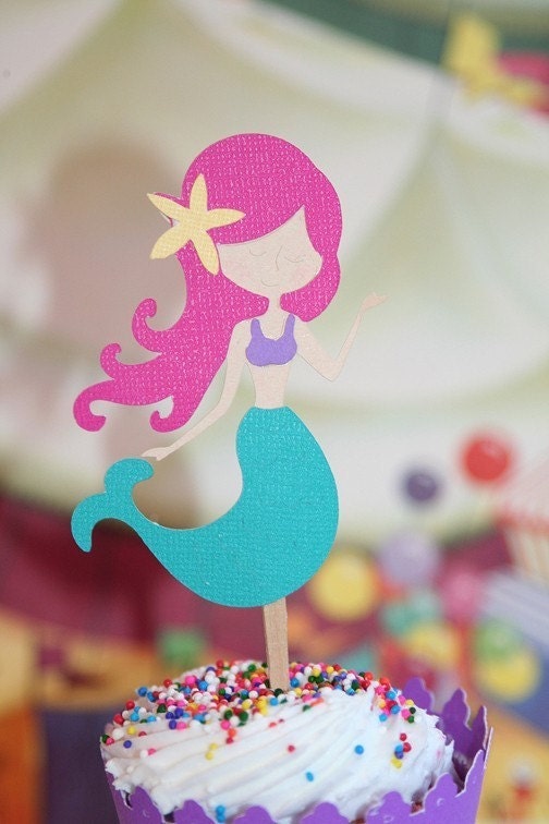 MERMAID Cupcake Toppers Rainbow Mermaids Birthday by PaperCircus