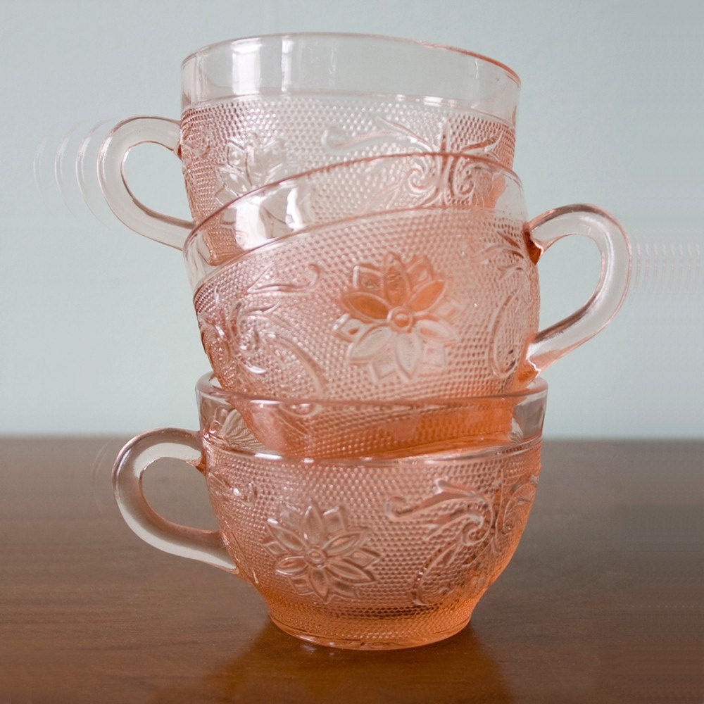 pink depression glass childs tea set