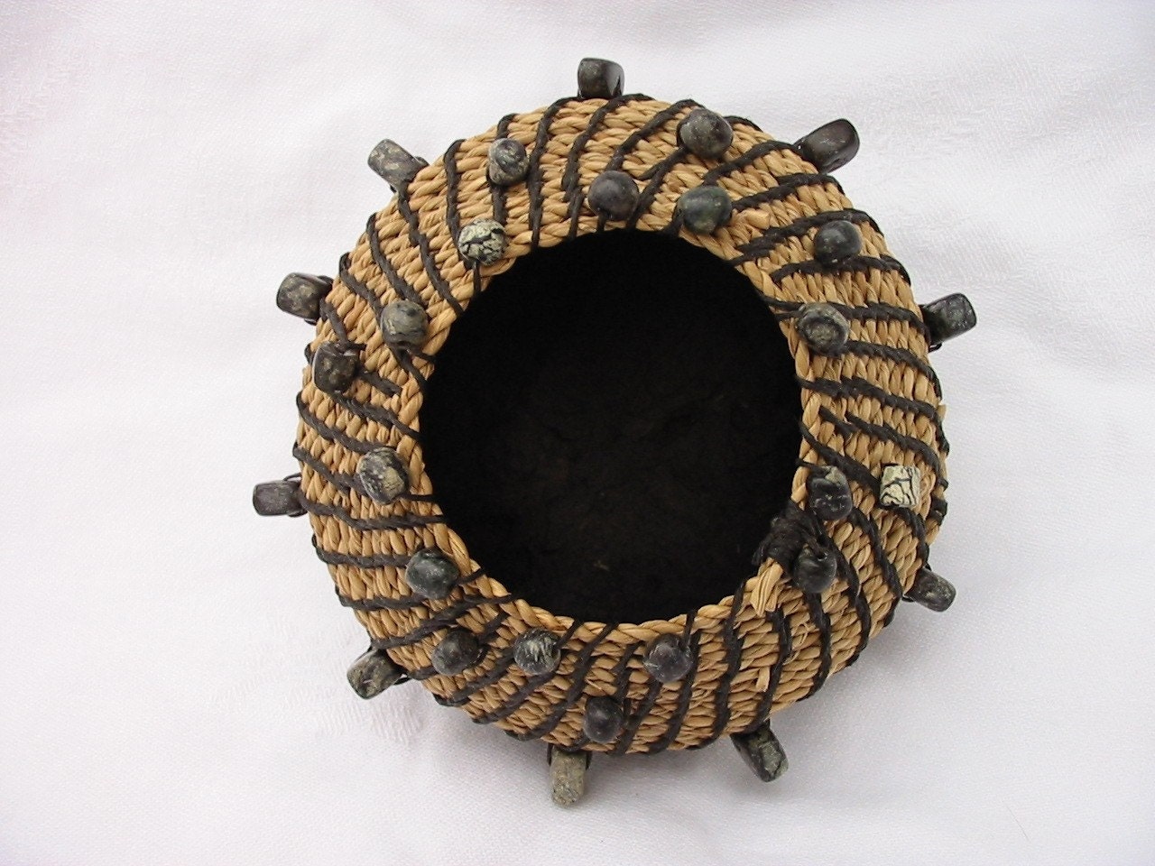 Home Decor Art Bowl - Dried Grapefruit Shell Woven Coiled Art
