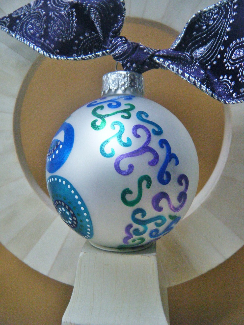 Peacock Ornament - Personalized for Wedding or Birthday or Christmas - Hand Painted Glass Ball