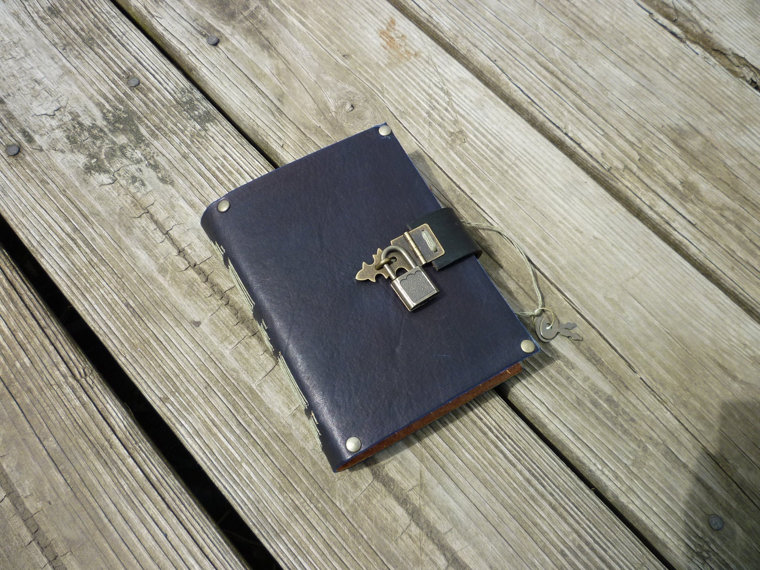 Navy Blue Locking Leather Journal Diary by BooksForAllTime on Etsy