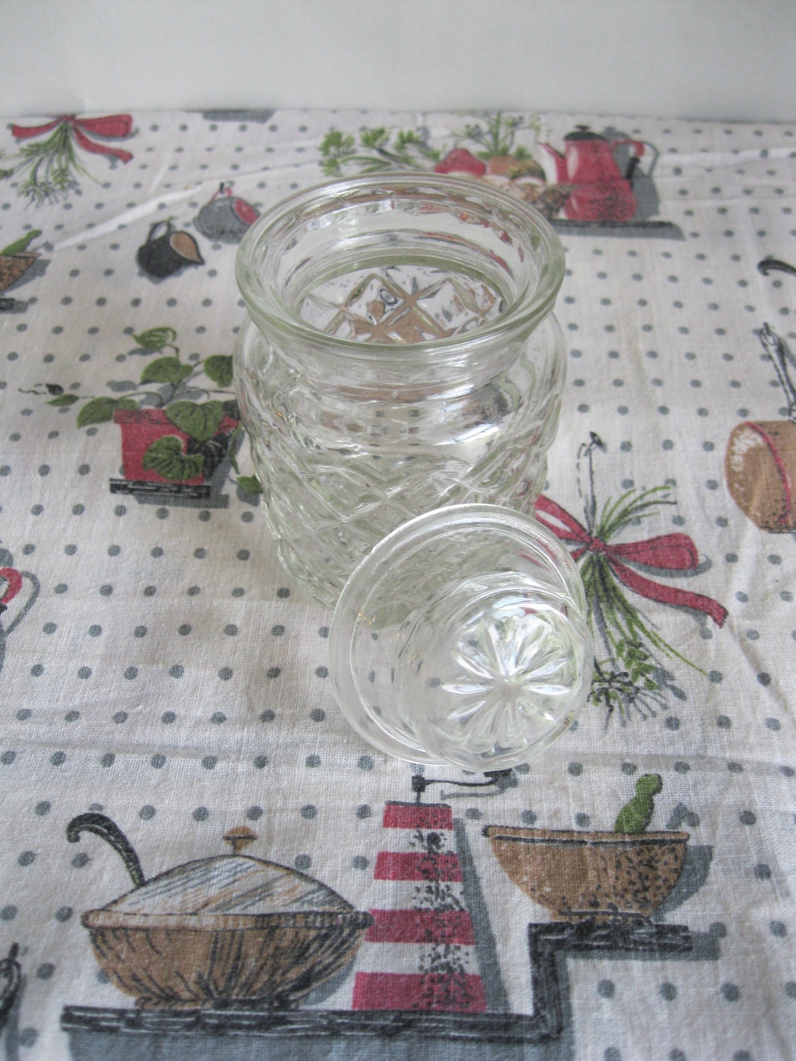 Vintage Pressed Glass Apothecary Jar with Lid Canister Kitchen Bath Collectible
