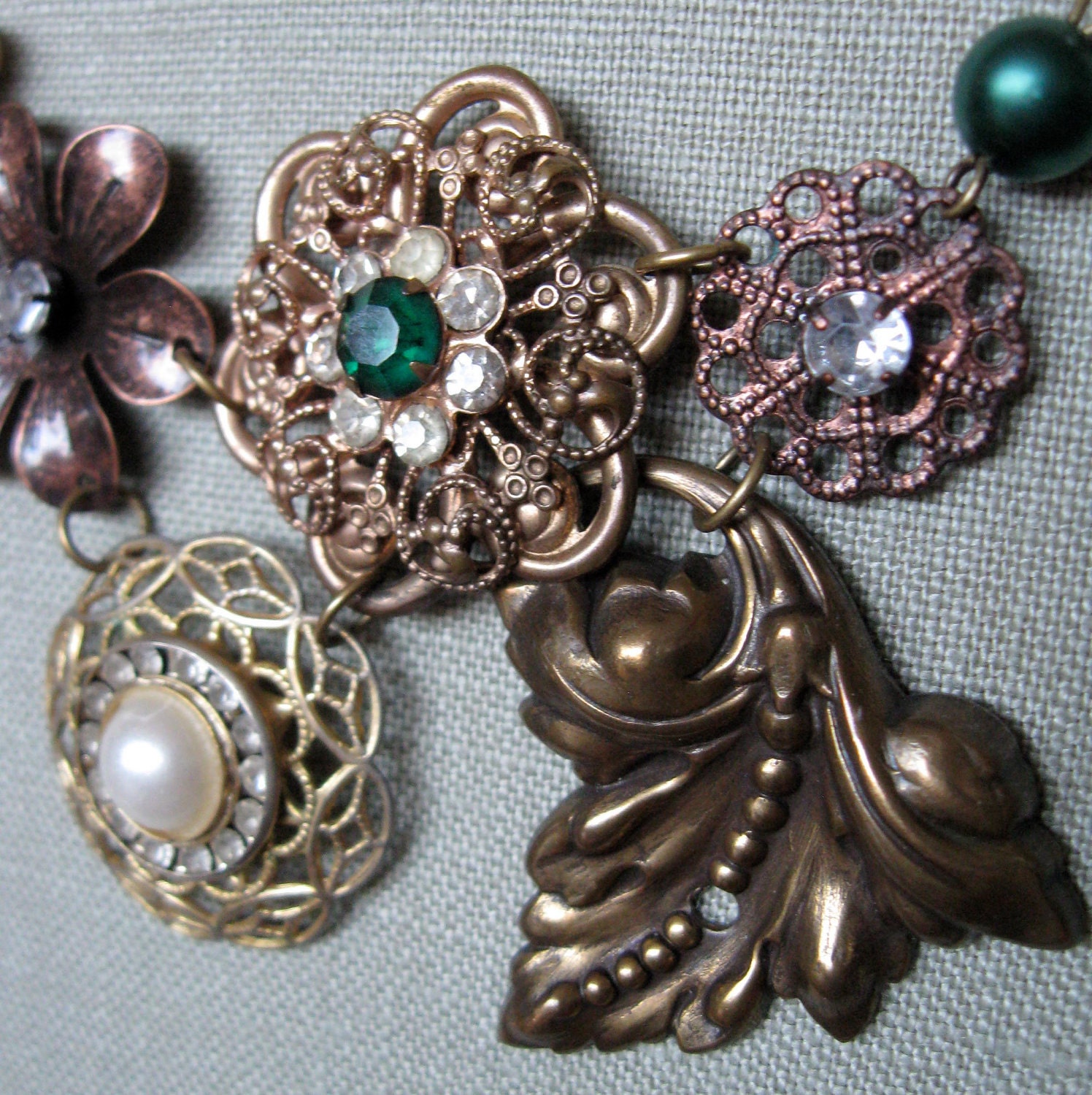 Rosette Bib Necklace - Repurposed, Unique, One-of-a-Kind