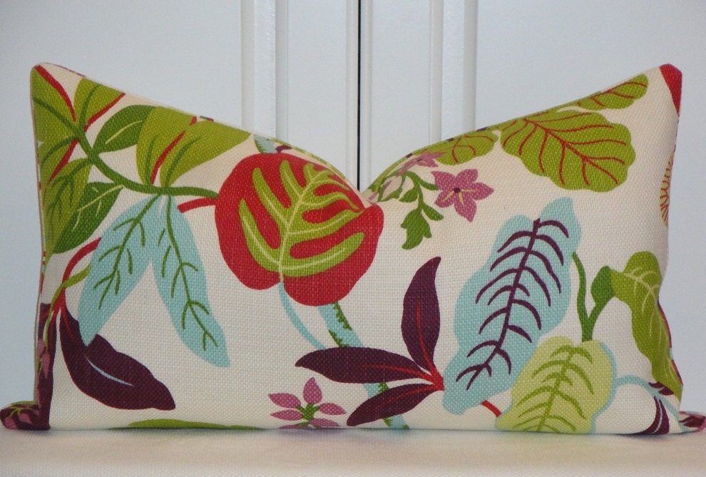 BOTH SIDES - Decorative Pillow Cover - 12 x 21 - Red - Green - Plum - Blue - Lilac - Magenta