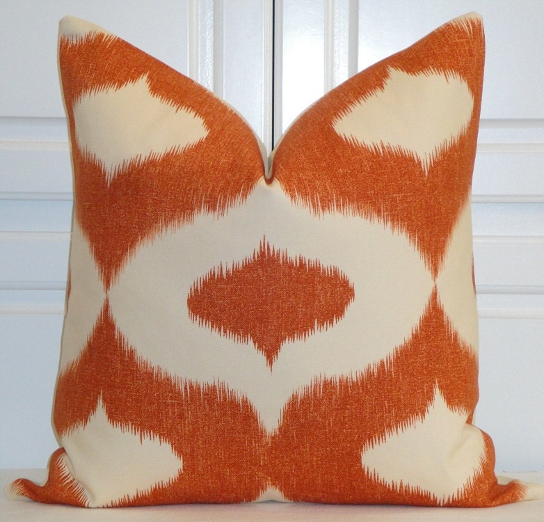 Decorative Pillow Cover - 22x22 - Throw Pillow - Accent Pillow - IKAT - Orange - Clay