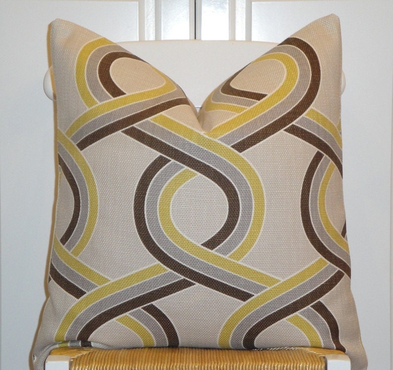 Decorative Pillow Cover - 20 x 20 - Trellis - Geometric - Throw Pillow - Accent Pillow - Chartreuse - Gray - Brown