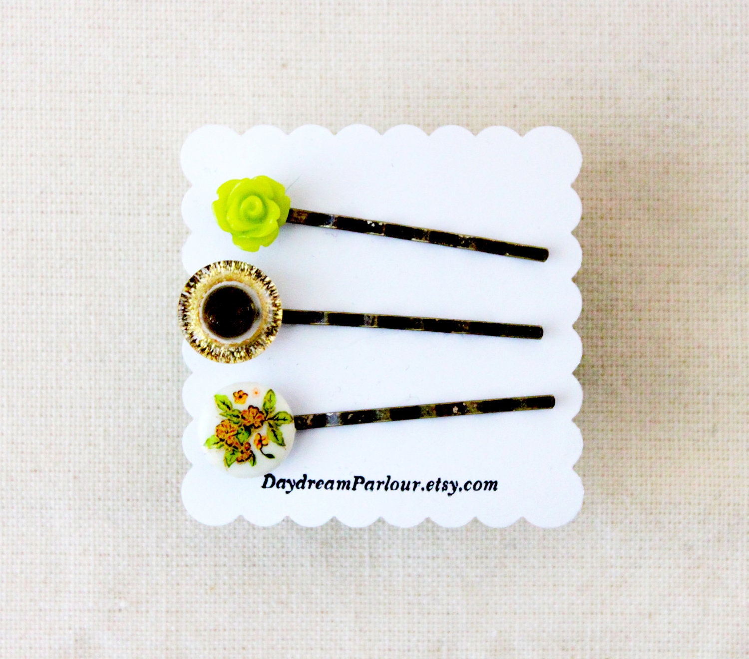 Vintage Sparkle and Flowers Hairpin Trio
