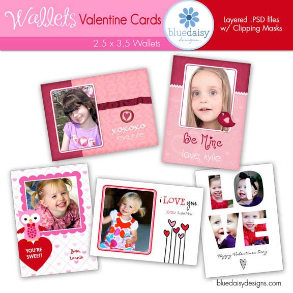 Valentines Custom Photo Cards  WALLET Size - Photographer Templates