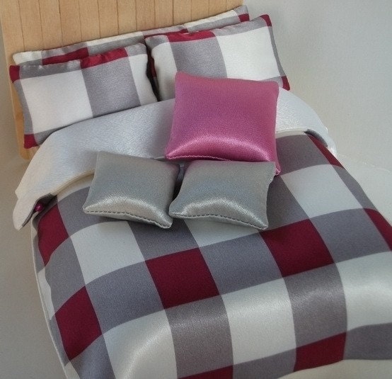 Miniature Dollhouse Check Bedding comforter pillow