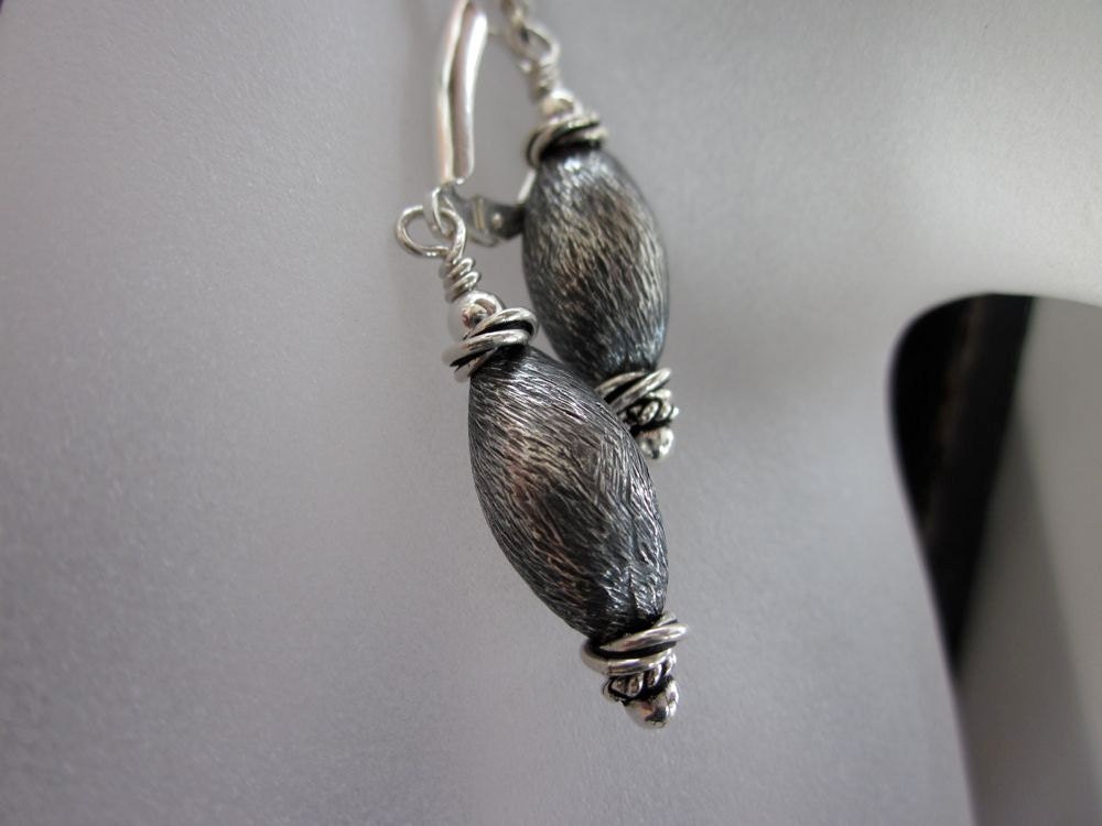 Antiqued Brushed and Highly Polished Sterling Silver-Dusk to Dawn Earrings