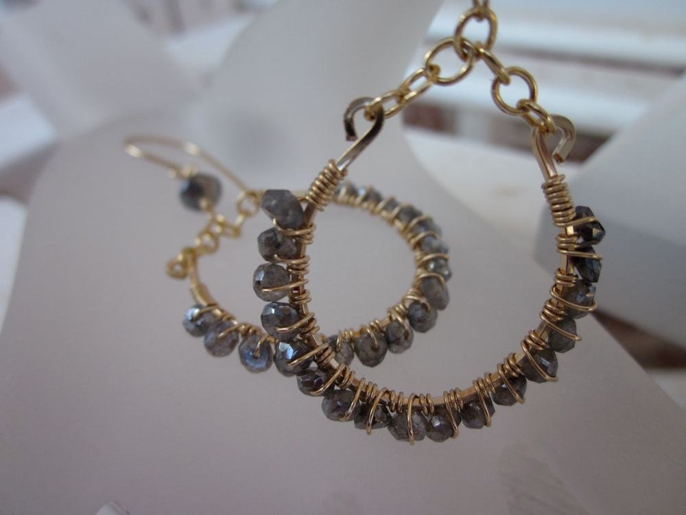 14 Karat Gold Filled, Mystic and Silver Labradorite-Misted Earrings