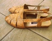 SALE Vintage Stuart Weitzman Gold Snakeskin Slingback Peeptoe Cutout Flats Size 8