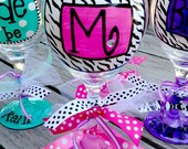 Monogram Wine Glass - Zebra Print
