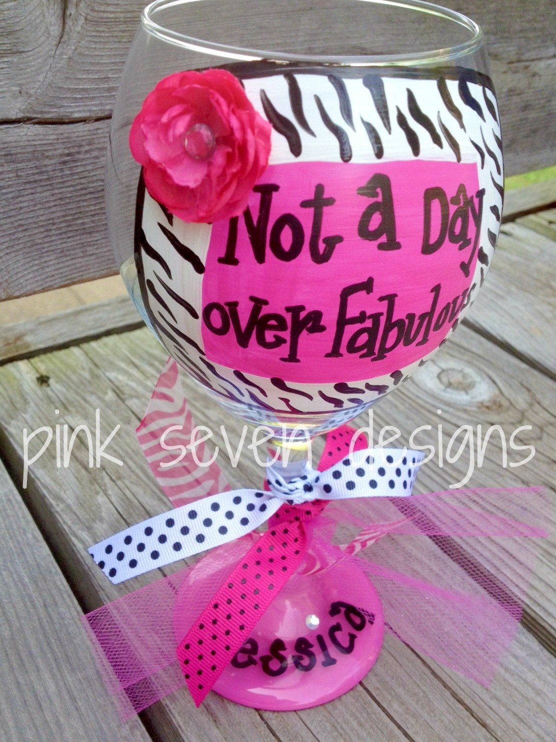 Zebra Print & Flower Wine Glass