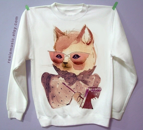 Secretary Cat - White Sweatshirt No Transfer
