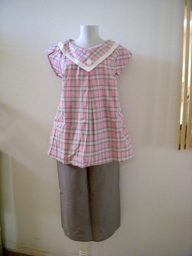 Fab 50s Vintage Pink and Grey Maternity Dress Vintage Rockabilly Maternity Top Skirt and Pants 3 Piece Outfit New Old Stock Very I Love Lucy