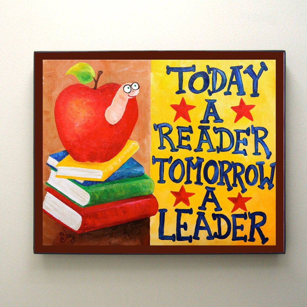 Wall Art for kids PRINT, Today A Reader Tomorrow A Leader, 8x10, Inspirational Childrens Art, Wall Art for Kids