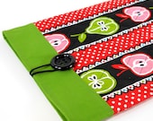 Quilted iPad Cover,  Fabric iPad Sleeve - Apples and Pears in Red and Green