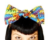 Bow style, Vintage Inspired Head Scarf, Super Man, Super Hero, Marvel, Comic Book, Bam, Whap, Krack