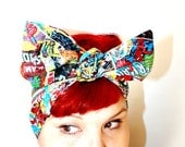 Bow hair tie, Vintage Inspired Head Scarf, Vintage Comic Book Covers, The Avengers, The Hulk, Iron Man, Spider Man, Thor