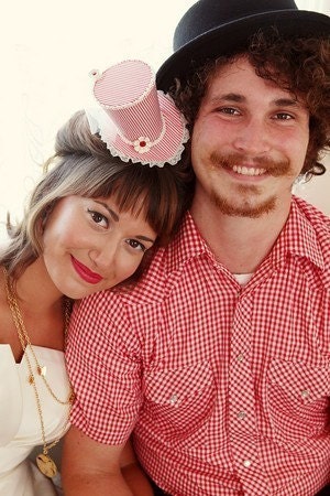 Red and White Striped Mini Top Hat with Mini Back Veil : Peppermint Pretty